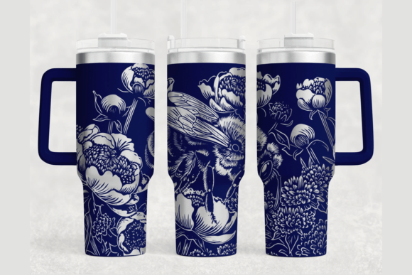 Bee Peony 40oz Laser Tumbler Wrap SVG