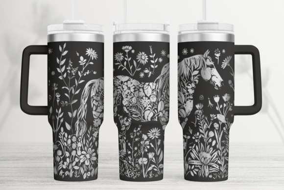 Horse Flower 40oz Laser Tumbler Wrap SVG